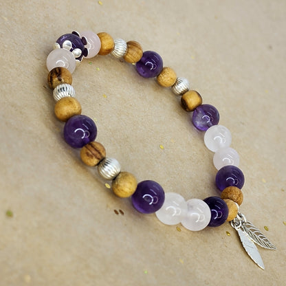 Bracelet Aurore Céleste – Quartz, Améthyste, Palo Santo & Argent Fée de Laurier