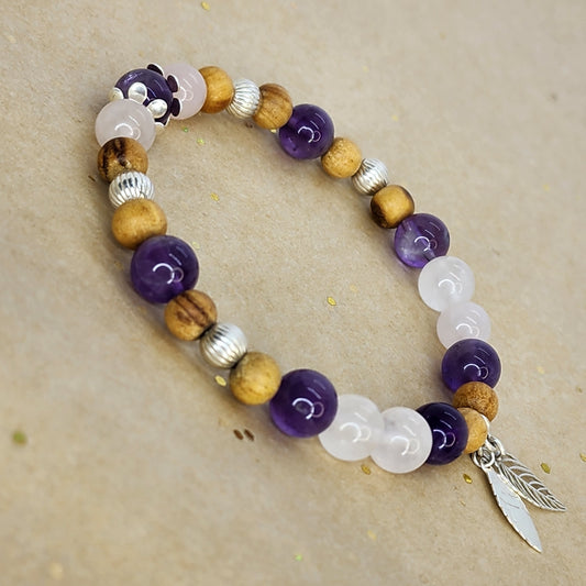 Bracelet Aurore Céleste – Quartz, Améthyste, Palo Santo & Argent Fée de Laurier