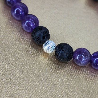 Bracelet Eveil Profond - Améthyste - Lave & Argent Fée de Laurier