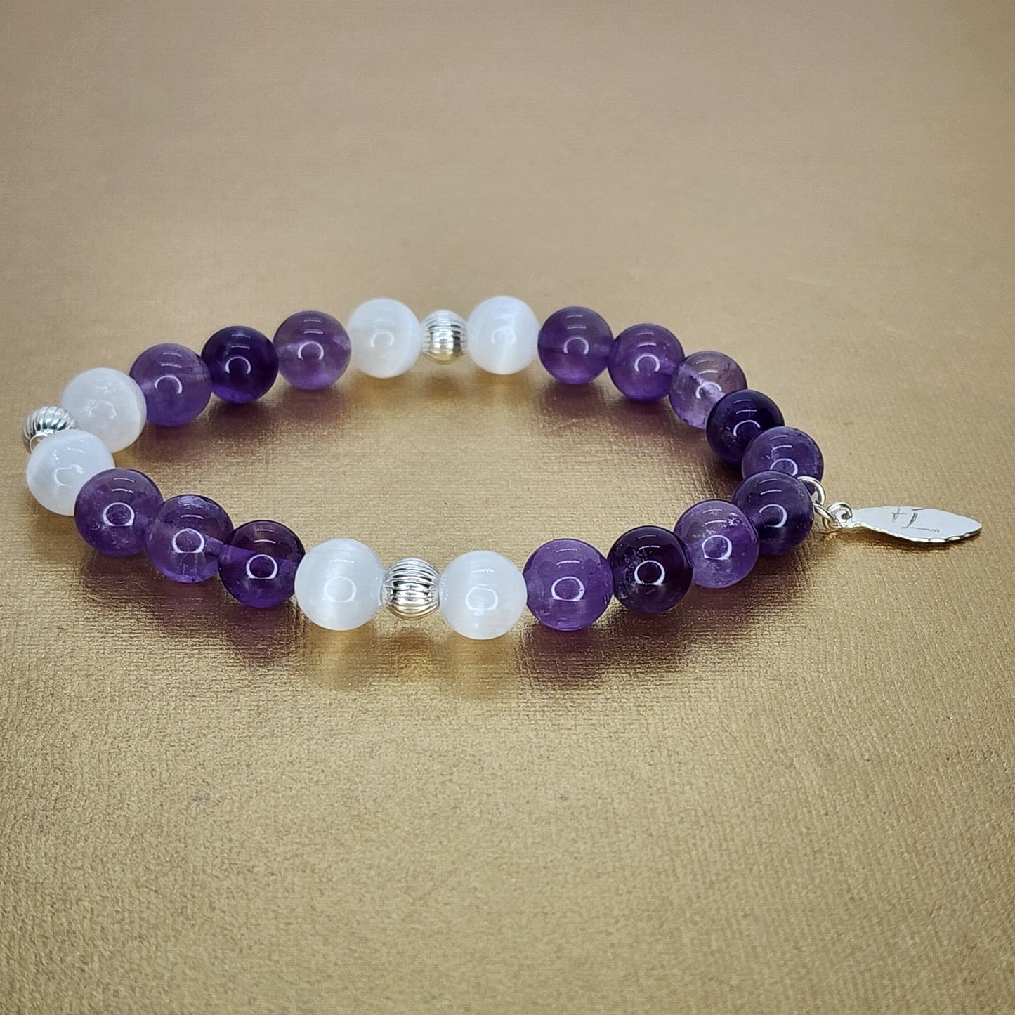 Bracelet Bienveillance d'Ines - Améthyste - Sélénite - Argent Fée de Laurier