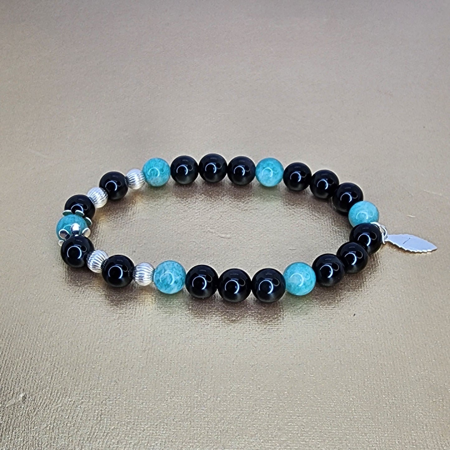 Bracelet Bouclier de Sérénité - Obsidienne Dorée - Amazonite & Argent 925 Fée de Laurier