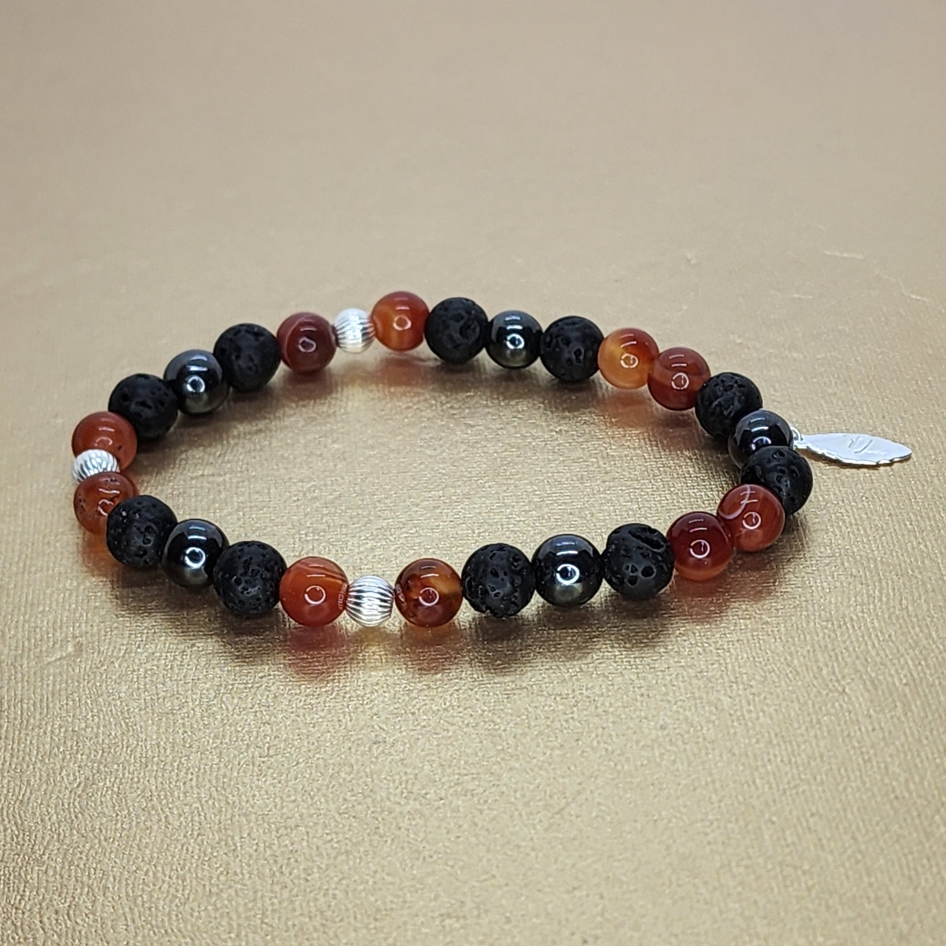 Force d'Az Bracelet - Cornaline - Lave - Hématite - Argent Fée de Laurier