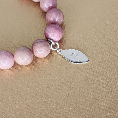 Bracelet - Rhodonite - Sélénite  - Argent - Guérison Céleste Fée de Laurier