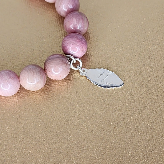 Bracelet - Rhodonite - Sélénite  - Argent - Guérison Céleste Fée de Laurier