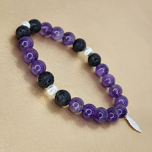 Bracelet Eveil Profond - Améthyste - Lave & Argent Fée de Laurier