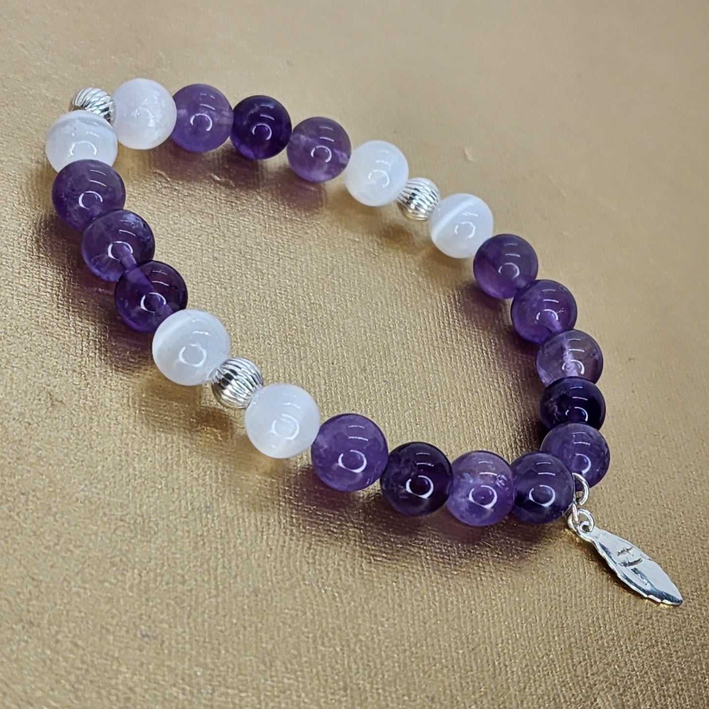 Bracelet Bienveillance d'Ines - Améthyste - Sélénite - Argent Fée de Laurier