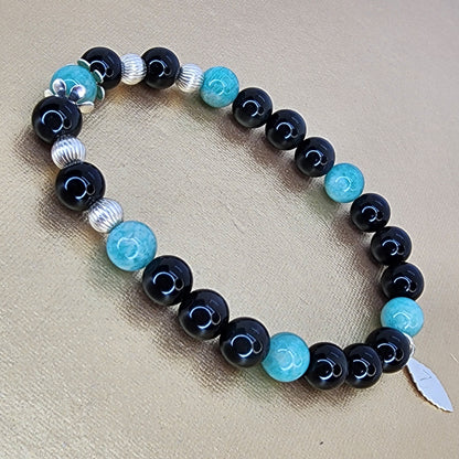 Bracelet Bouclier de Sérénité - Obsidienne Dorée - Amazonite & Argent 925 Fée de Laurier