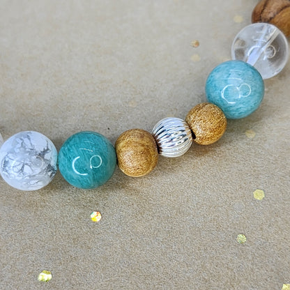 Bracelet Puissance - Big One - Palo Santo - Amazonite - Howlite - Cristal & Argent Fée de Laurier