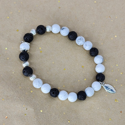 Bracelet Marbre Volcanique - Howlite - Lave - Argent Fée de Laurier
