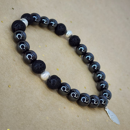 Bracelet Force Magnétique - Hématite - Lave - Argent Fée de Laurier