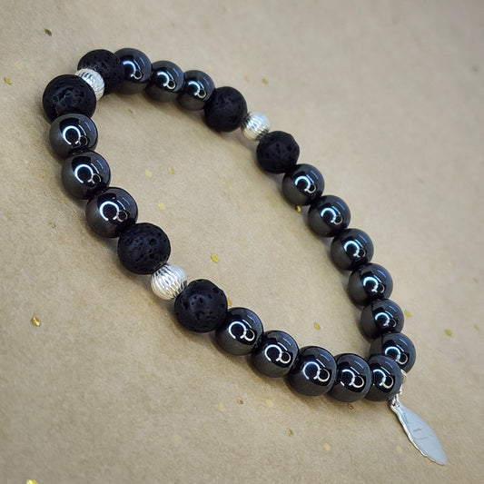 Bracelet Force Magnétique - Hématite - Lave - Argent Fée de Laurier