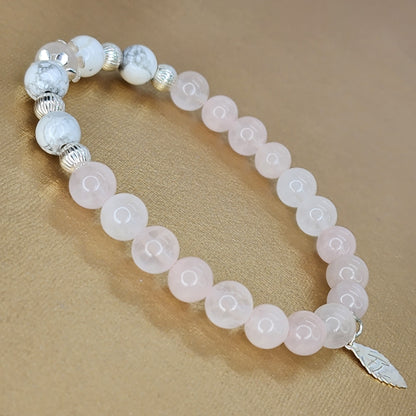 Bracelet Lumière Pure – Quartz Rose - Howlite & Argent Fée de Laurier