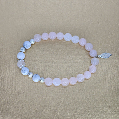 Bracelet Lumière Pure – Quartz Rose - Howlite & Argent Fée de Laurier