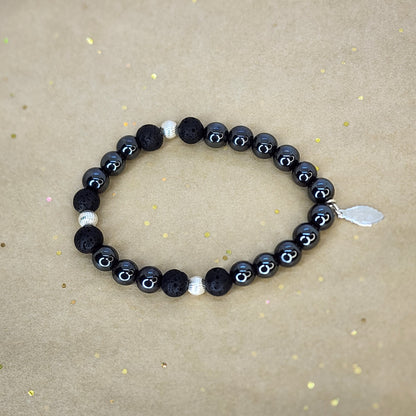 Bracelet Force Magnétique - Hématite - Lave - Argent Fée de Laurier