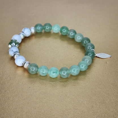 Bracelet Lumière Verte - Aventurine verte - Howlite & Argent Fée de Laurier