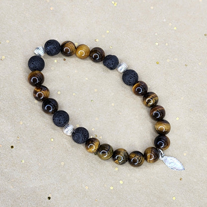 Bracelet Essence de Gaia – Œil de Tigre - Lave & Argent Fée de Laurier