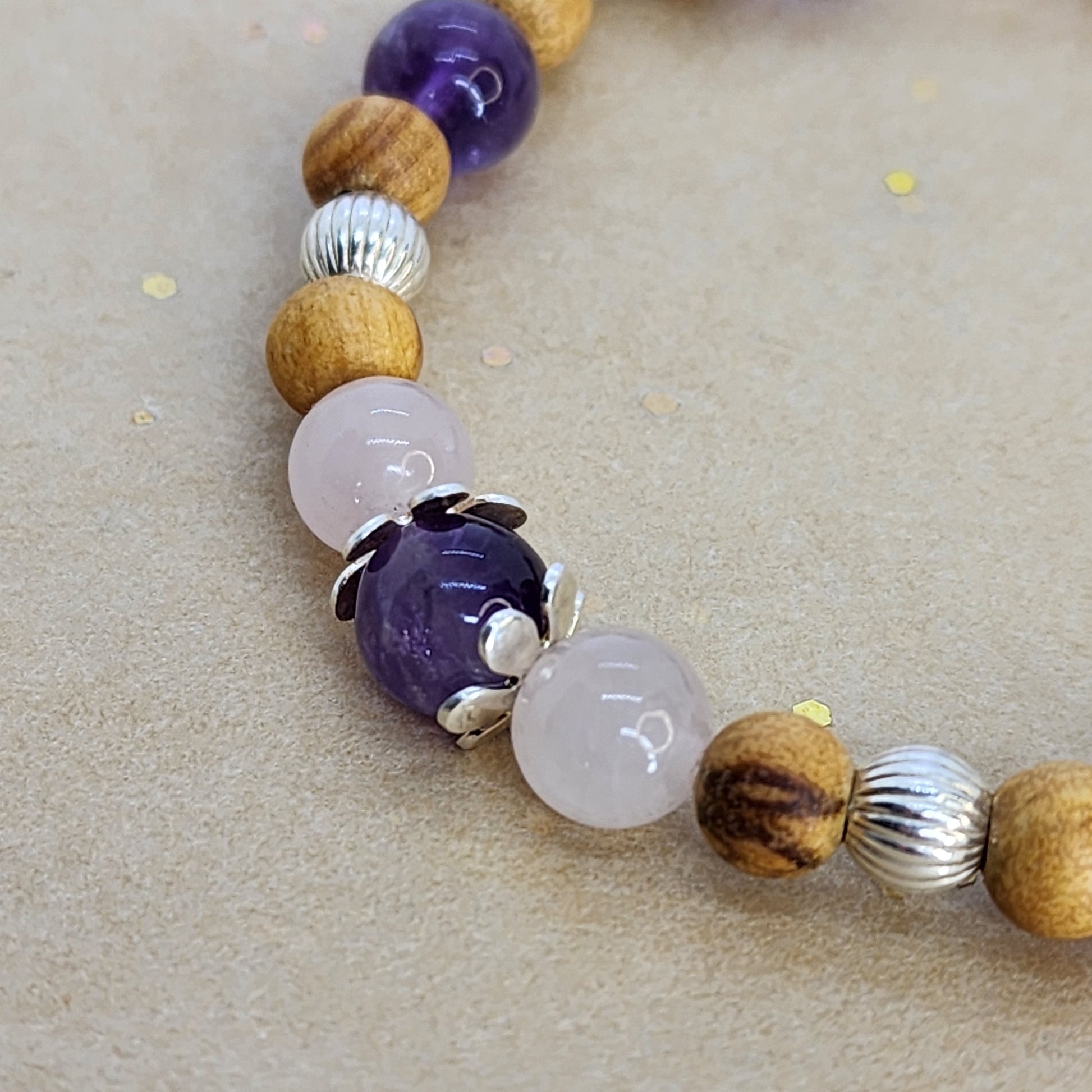 Bracelet Aurore Céleste – Quartz, Améthyste, Palo Santo & Argent Fée de Laurier