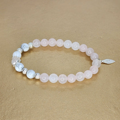 Bracelet Lumière Pure – Quartz Rose - Howlite & Argent Fée de Laurier