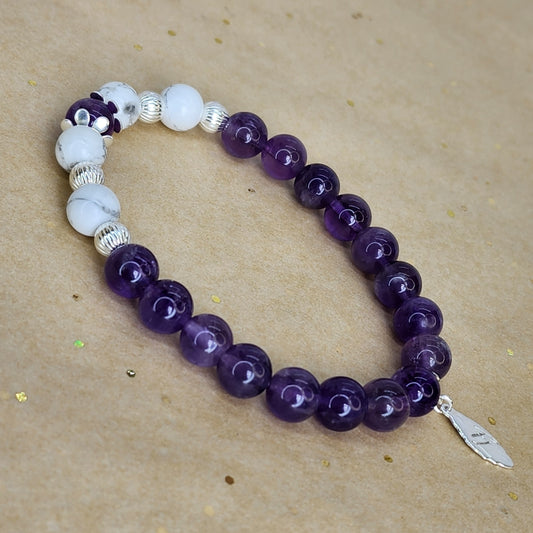 Bracelet Connexion Sacrée - Améthyste - Howlite & Argent Fée de Laurier
