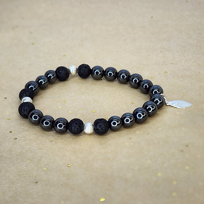 Bracelet Force Magnétique - Hématite - Lave - Argent Fée de Laurier