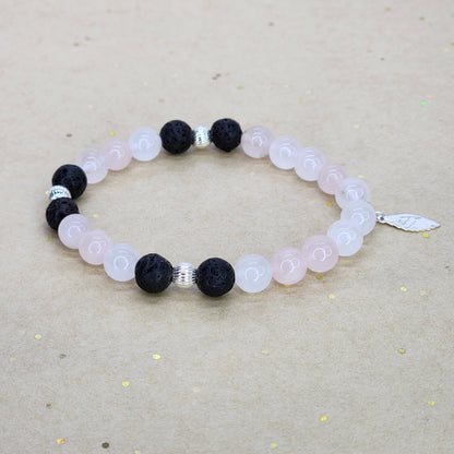 Bracelet Cœur de Lave – Quartz Rose - Lave - & Argent 925 Fée de Laurier